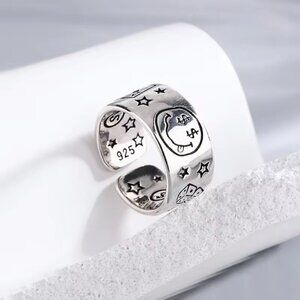 925 Sterling Smiley Happy Money Face Poker Boho Ring (Silver Face) #1380
